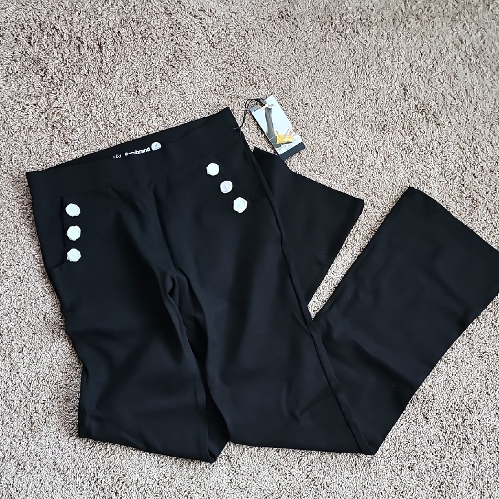 Betabrand Black Pants with Silver Button